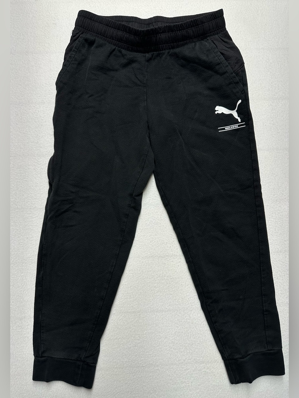 PUMA Worldwide Jogger Pants Women’s Small Black Logo Athletic 24” Inseam
